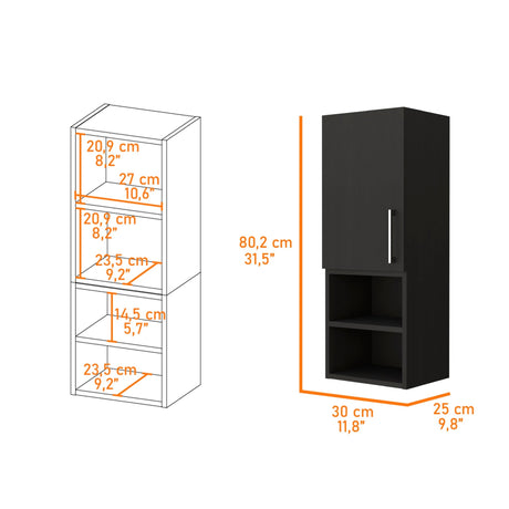 Gabinete de Baño Madrid Wengue 30x80cm Rectangular sin Espejo y con Dos Entrepaños - Gabinetes | Bylmo