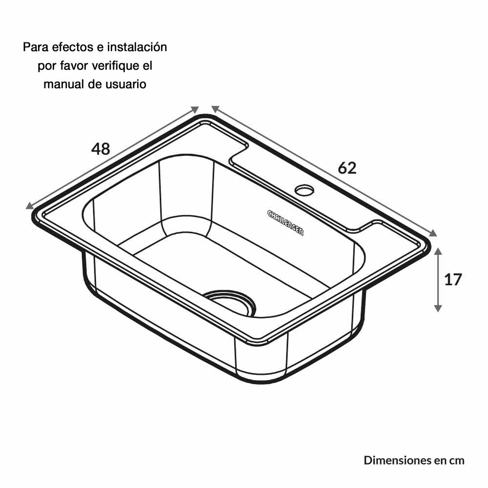 Lavaplatos de Sobreponer Challenger Acero 62x17cm Rectangular Sencillo - Muebles Inferiores | Bylmo