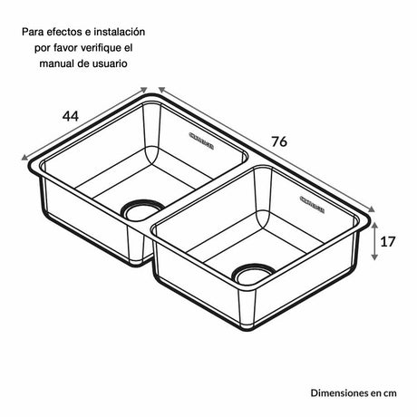 Poceta Doble de Submontar Acero 76x44cm Rectangular Satinado - Muebles Inferiores | Bylmo