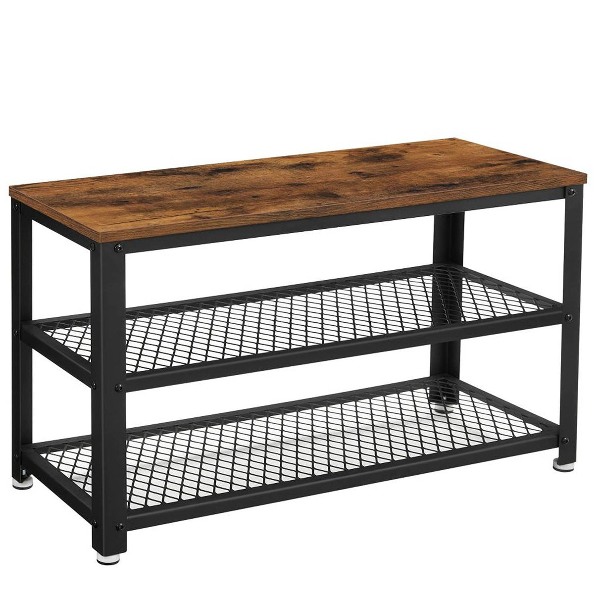 Mueble Auxiliar Kazan Café Rústico y Negro 73 cm con Entrepaños - Zapateros | Bylmo