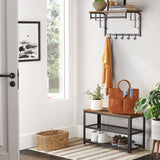 Mueble Auxiliar Kazan Café Rústico y Negro 73 cm con Entrepaños - Zapateros | Bylmo