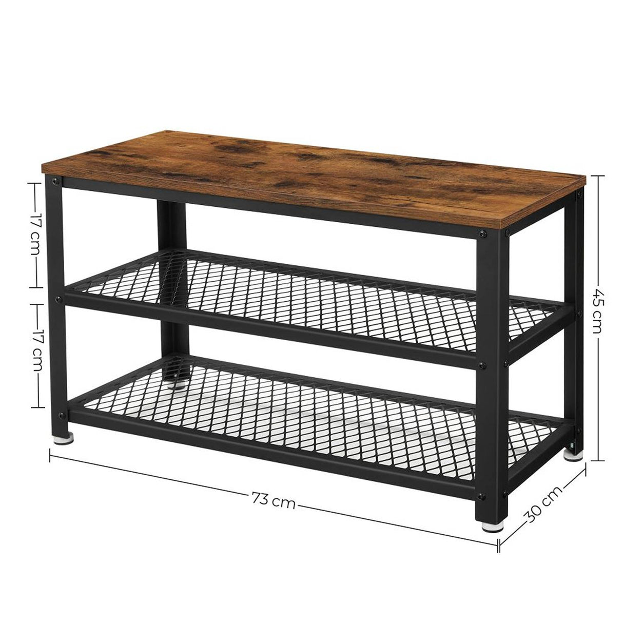 Mueble Auxiliar Kazan Café Rústico y Negro 73 cm con Entrepaños - Zapateros | Bylmo