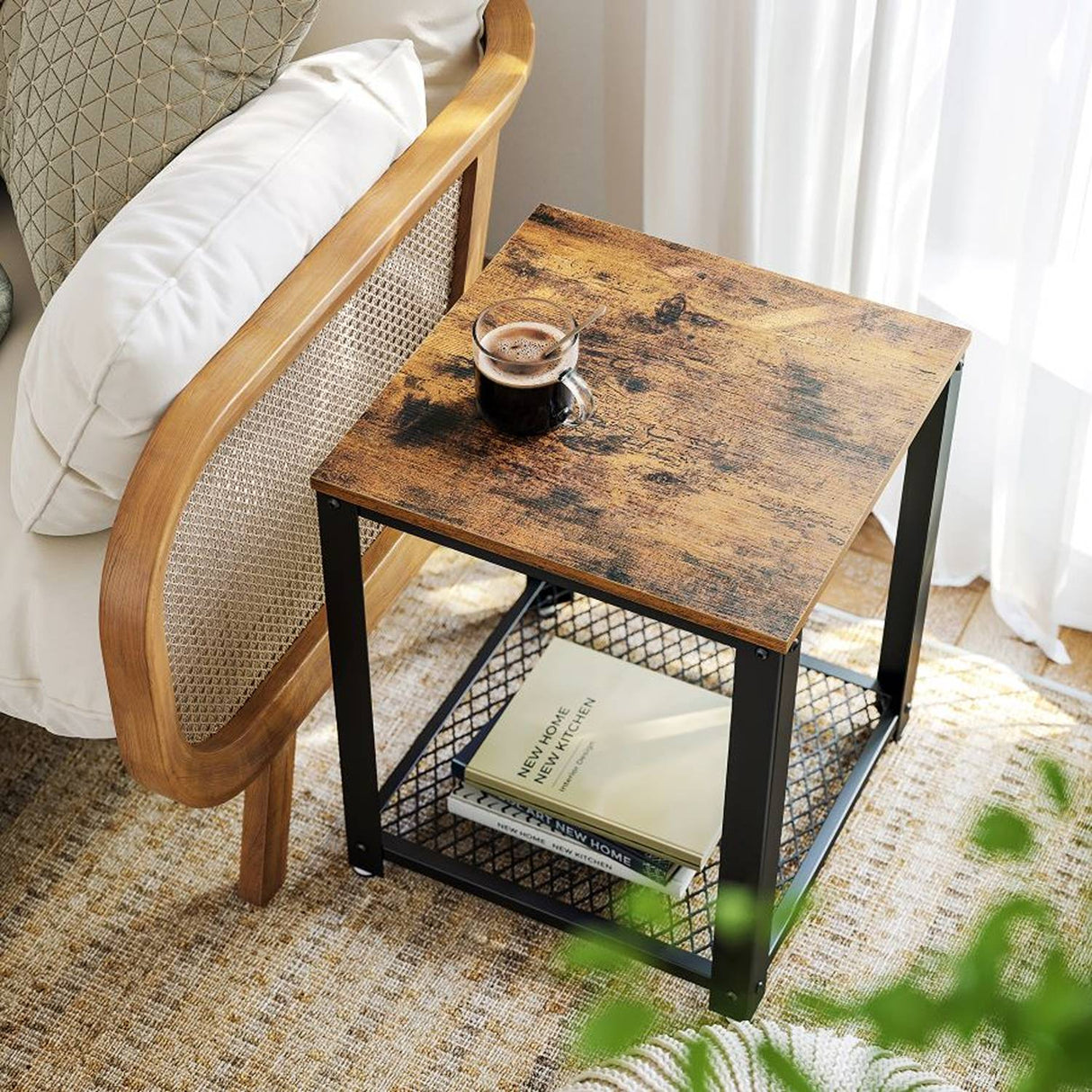 Mesa Auxiliar Jimmy Café Rústico y Negro 45 cm Minimalista - Mesas Auxiliares | Bylmo