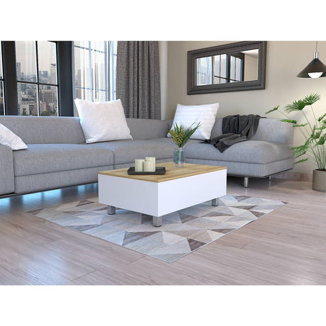 Mesa de Centro Gambia Blanco 80x29.75cm Rectangular con Patas y con Compartimientos - Mesas de Centro | Bylmo