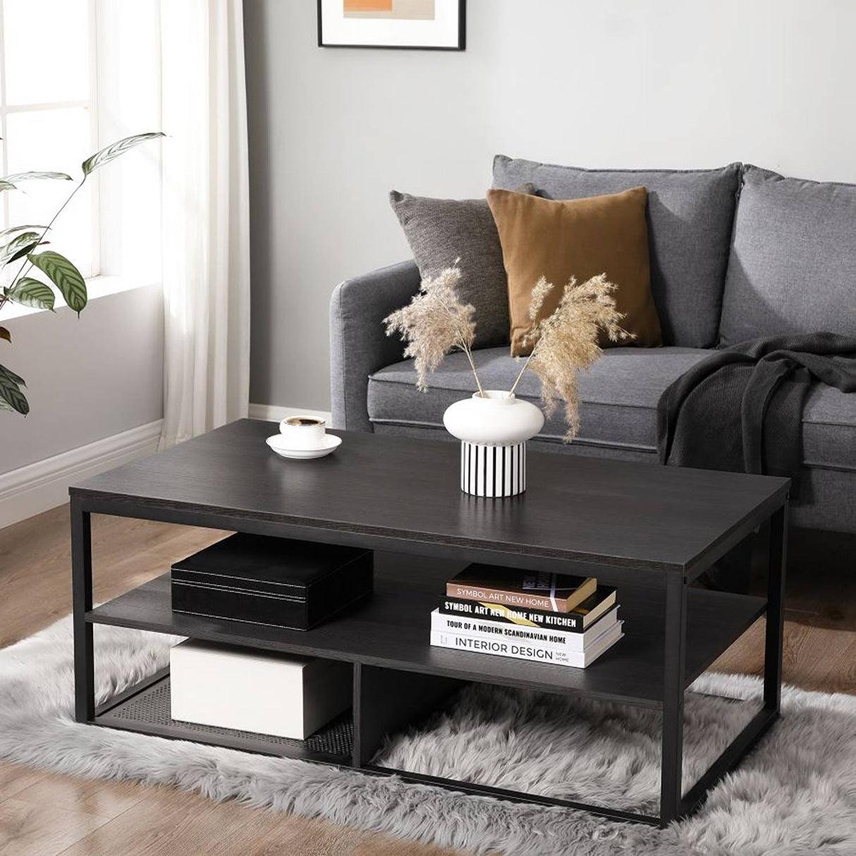Mesa de Centro Negro 100x45cm Rectangular y con Compartimientos - Mesas de Centro | Bylmo