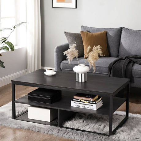 Mesa de Centro Negro 100x45cm Rectangular y con Compartimientos - Mesas de Centro | Bylmo