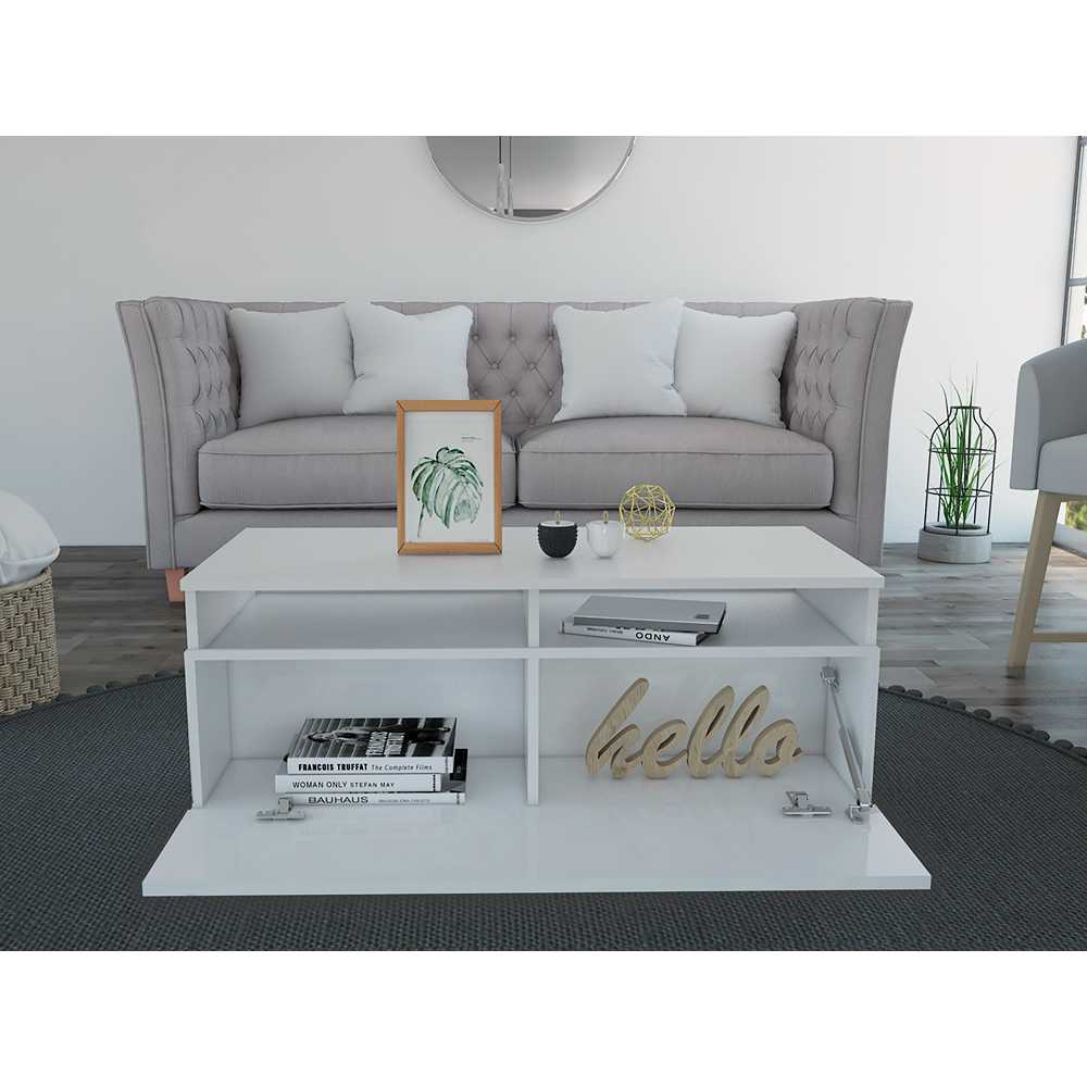 Mesa de Centro Aurora Blanco 100 cm con Dos Puertas - Mesas de Centro | Bylmo