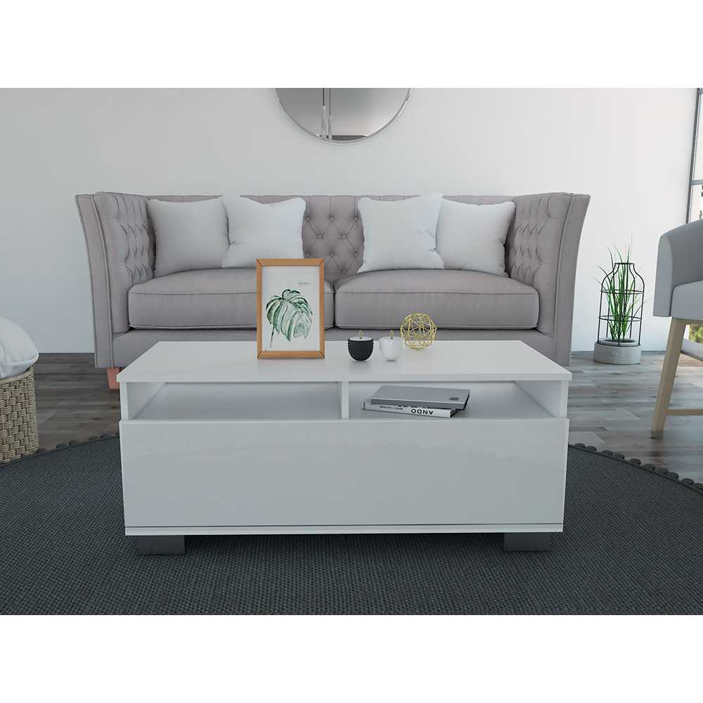 Mesa de Centro Aurora Blanco 100 cm con Dos Puertas - Mesas de Centro | Bylmo