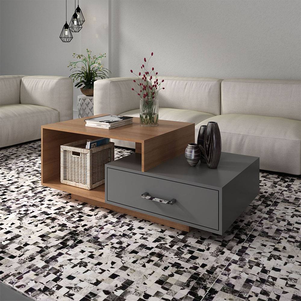 Mesa de Centro Mallorca Almendra 120x45cm Rectangular y con Compartimientos - Mesas | Bylmo