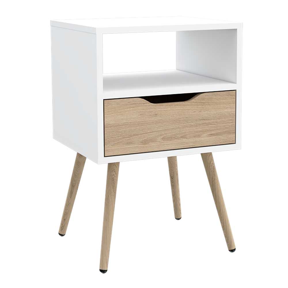 Mesa de Noche Otom Blanco 40 cm con un Cajón - Mesas de Noche | Bylmo