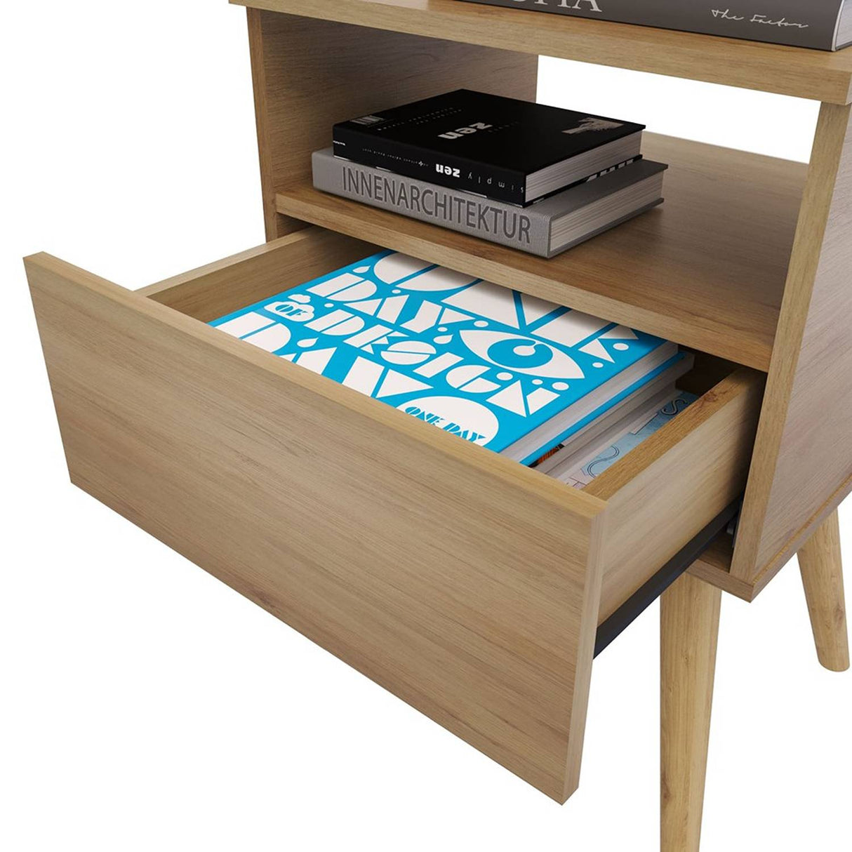 Mesa de Noche York Rovere 45x63.4cm con Un Cajón y con Un Compartimiento - Mesas de Noche | Bylmo