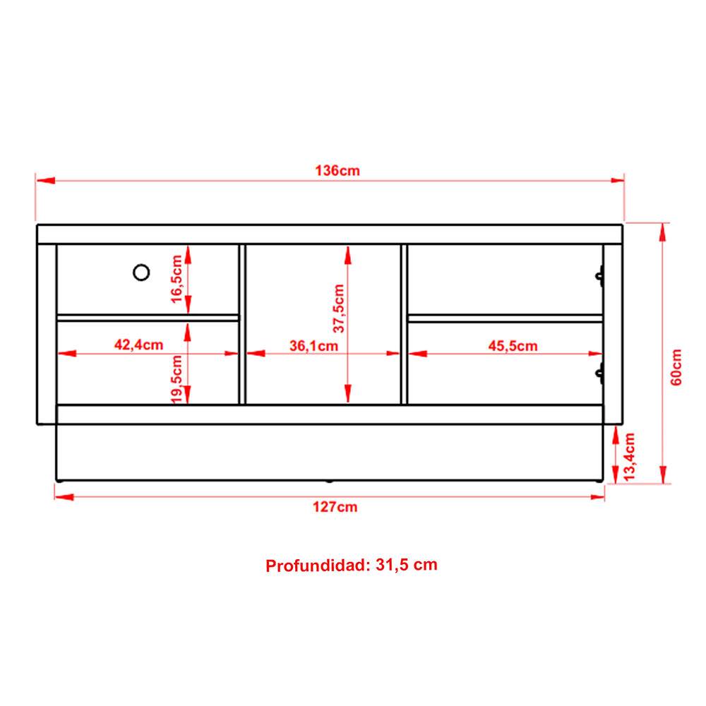 Rack Taragona Gris 136 cm con Una Puerta - Muebles para TV | Bylmo