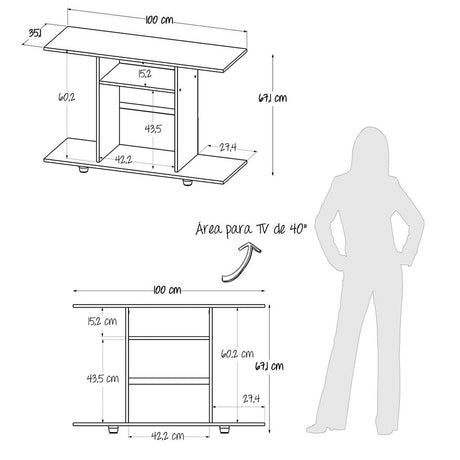 Mesa para TV Wengue 100x67cm Para TV Hasta 40 Pulgadas sin Cajones y con Patas - Muebles para TV | Bylmo