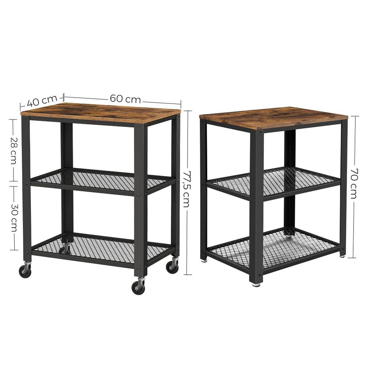 Mueble Auxiliar Pepper Café Rústico y Negro 60 cm con Rodachinas - Barras y Muebles Auxiliares | Bylmo