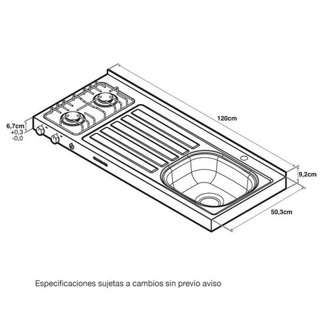 Mesón de Cocina Acero 120x6.7cm Para Lado Derecho con Estufa y Pozuelo - Muebles Inferiores | Bylmo