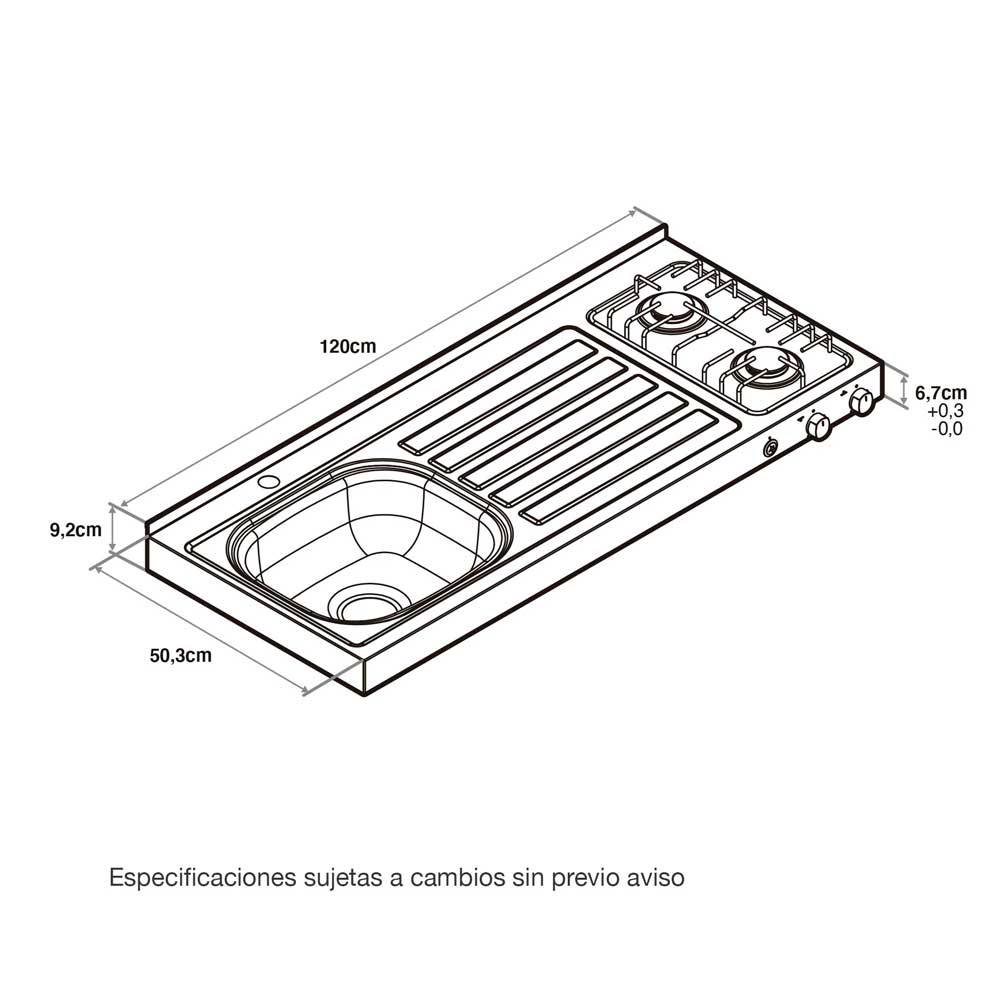Mesón de Cocina Acero 120x6.7cm Para Lado Izquierdo con Pozuelo y Estufa - Muebles Inferiores | Bylmo