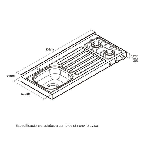 Mesón de Cocina Acero 120x6.7cm Para Lado Izquierdo con Pozuelo y Estufa - Muebles Inferiores | Bylmo