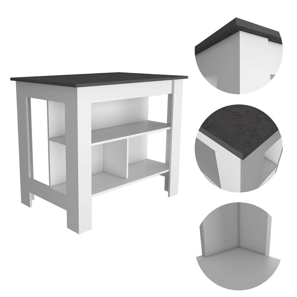 Mueble Auxiliar de Cocina Cala Blanco 100x100cm con Dos Entrepaños y Tres Compartimientos - Barras y Muebles Auxiliares | Bylmo