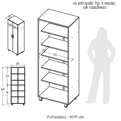 Mueble Alicante Blanco Poro 60x169cm con Dos Puertas - Muebles Organizadores | Bylmo