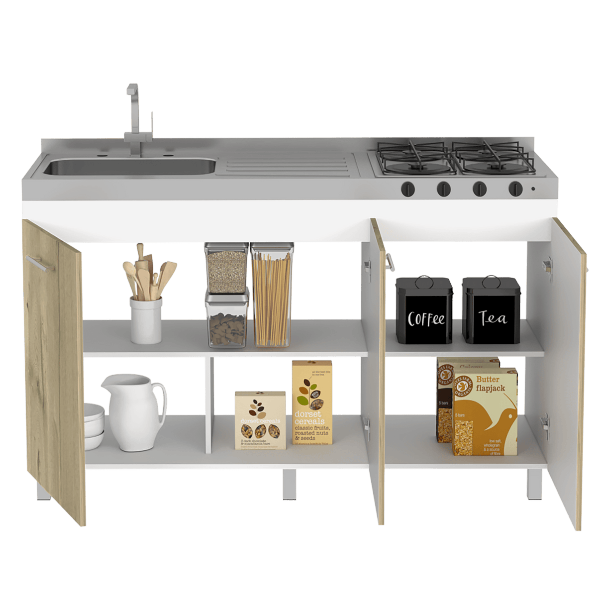Mueble Inferior con Tres Puertas Lares Duna y Blanco 150 cm Sin Mesón - Cocinas | Bylmo