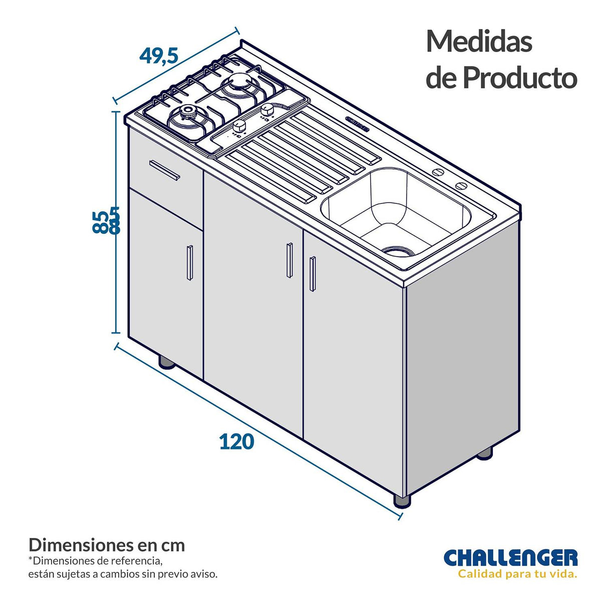 Mueble Inferior con Tres Puertas y Un Cajón Tor Amber 118 cm sin Mesón - Cocinas | Bylmo
