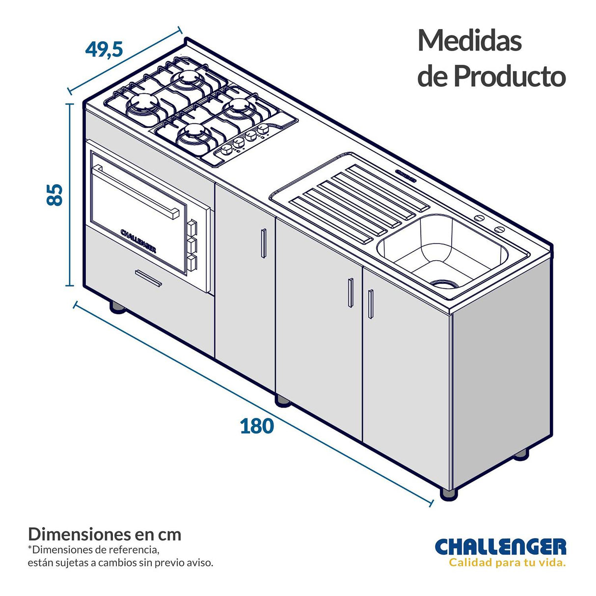 Mueble Inferior con Tres Puertas y Un Cajón Saur Amber 180 cm sin Mesón - Cocinas | Bylmo