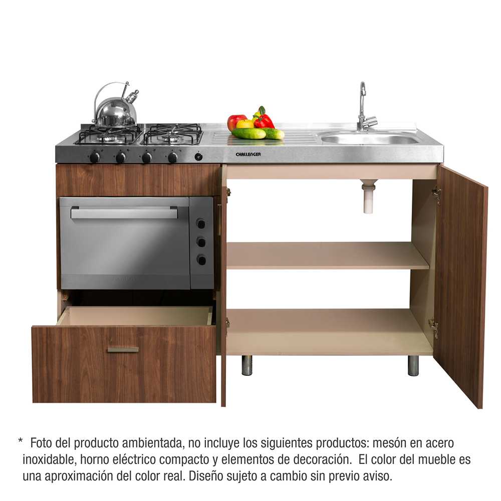Mueble Inferior con Dos Puertas y Un Cajón Soldeu Dark 150 cm - Muebles Inferiores | Bylmo