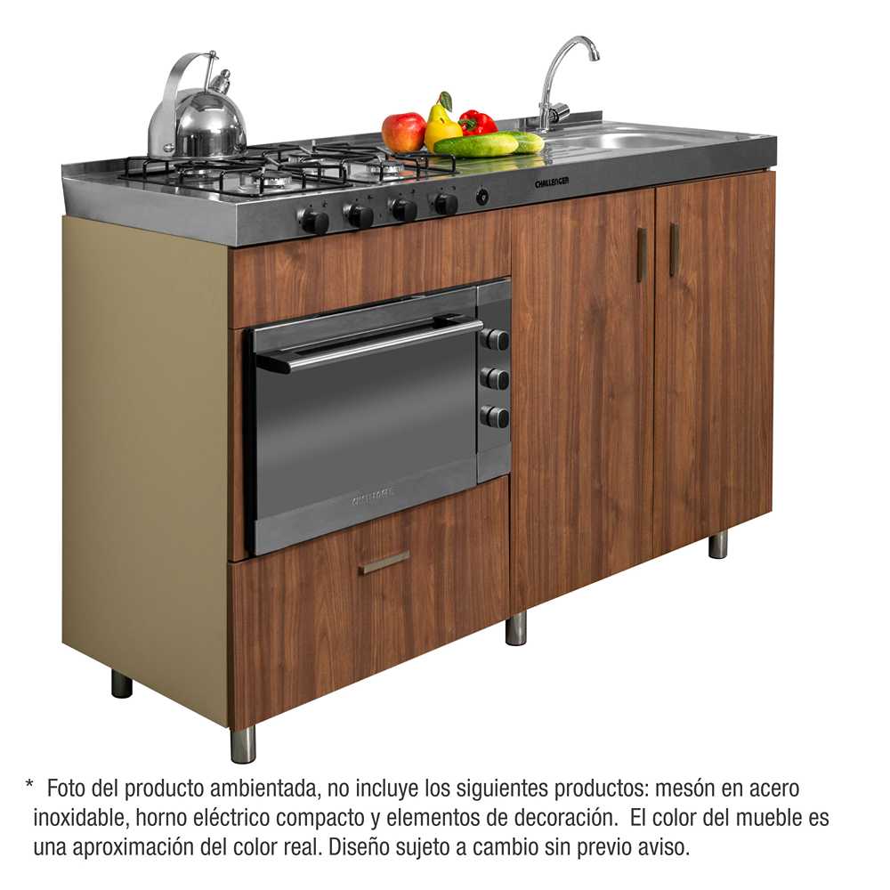 Mueble Inferior con Dos Puertas y Un Cajón Soldeu Dark 150 cm - Muebles Inferiores | Bylmo