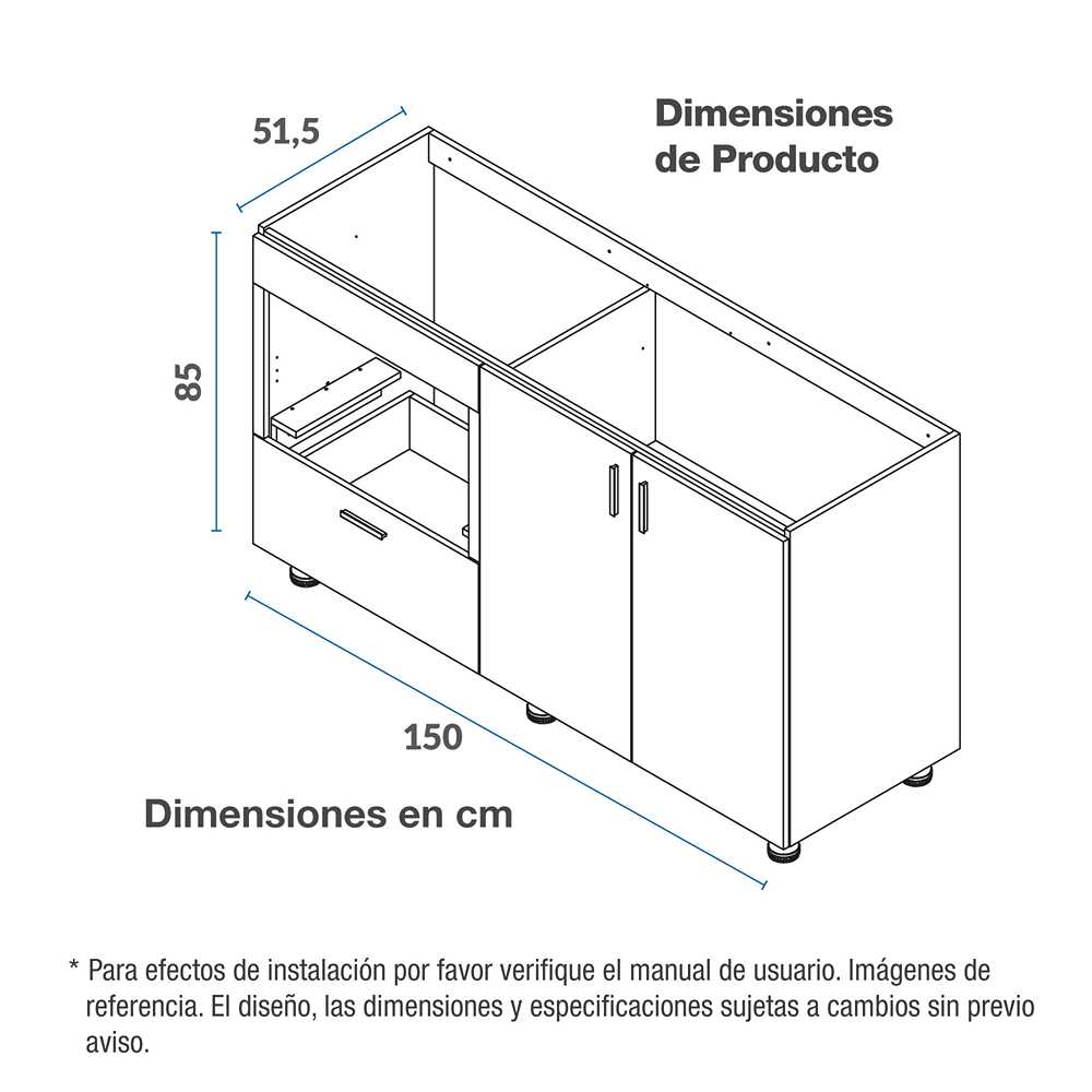 Mueble Inferior con Dos Puertas y Un Cajón Soldeu Dark 150 cm - Muebles Inferiores | Bylmo