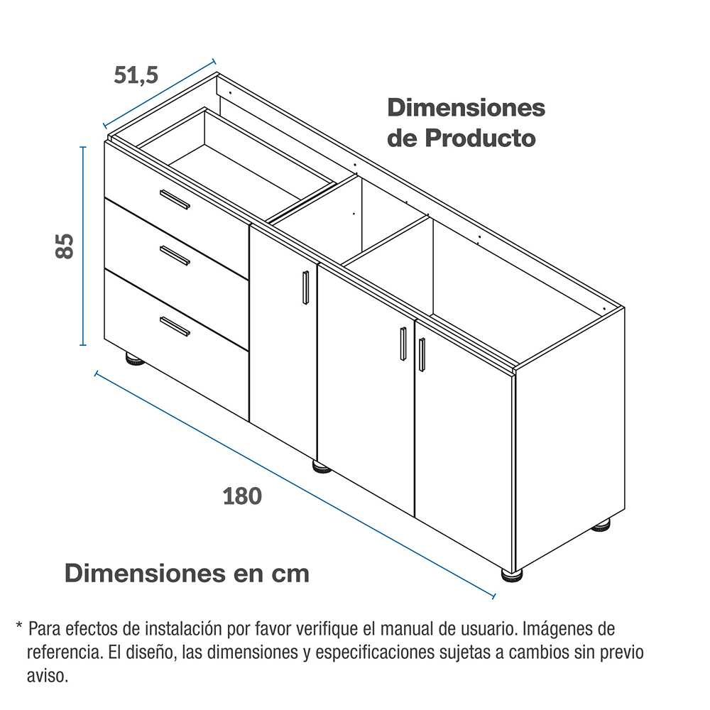 Mueble Inferior con Tres Puertas y Tres Cajones Louis Amber 180 cm - Muebles Inferiores | Bylmo
