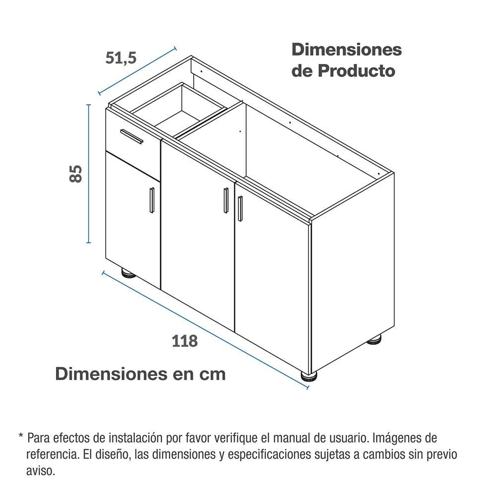 Mueble Inferior con Tres Puertas y Un Cajón Soldeu Dark 118 cm Sin Mesón - Muebles Inferiores | Bylmo