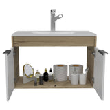 Mueble Carter Duna y Blanco 80 cm Flotante con Dos Puertas - Gabinetes | Bylmo