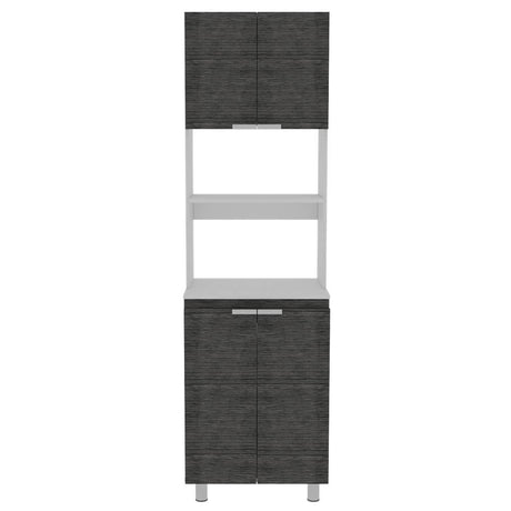 Mueble Microondas Fendi Blanco y Roble Gris 60x205cm sin Cajones y con Cuatro Puertas - Muebles Organizadores | Bylmo