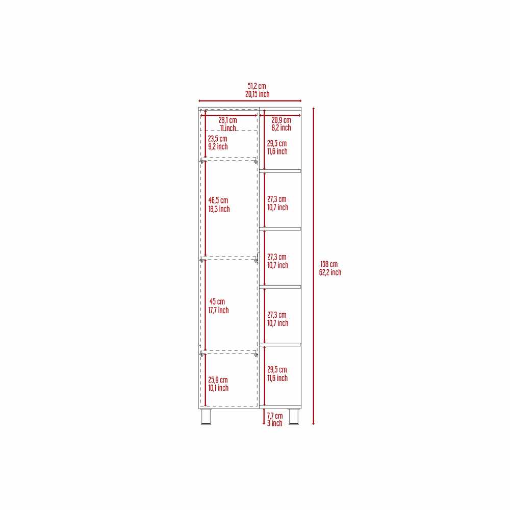Mueble para Baño Esquinero Facto Wengue 52x158cm sin Cajones y con Cuatro Entrepaños - Muebles para Baño | Bylmo