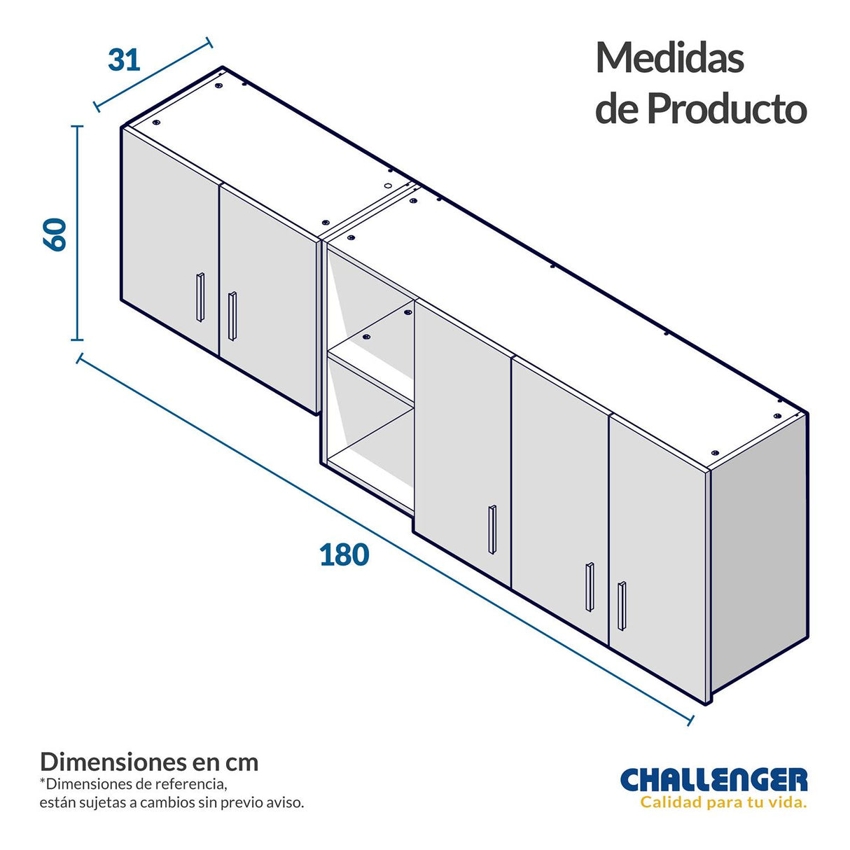 Mueble Superior con Cuatro Puertas Snow Dark 180 cm - Cocinas | Bylmo