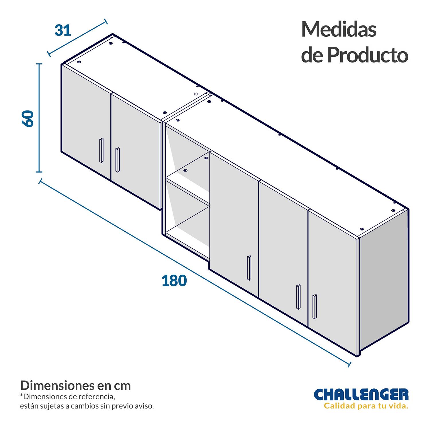 Mueble Superior con Cuatro Puertas Snow Dark 180 cm - Cocinas | Bylmo