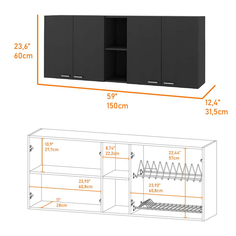 Mueble Superior de Cocina Portofino Wengue 150x150cm con Dos Entrepaños y con Cuatro Puertas - Muebles Superiores | Bylmo