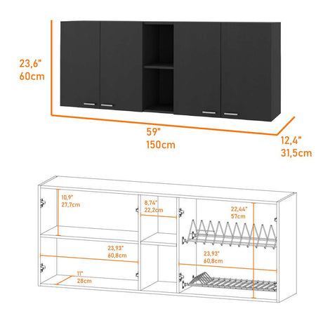 Mueble Superior de Cocina Portofino Wengue 150x150cm con Dos Entrepaños y con Cuatro Puertas - Muebles Superiores | Bylmo