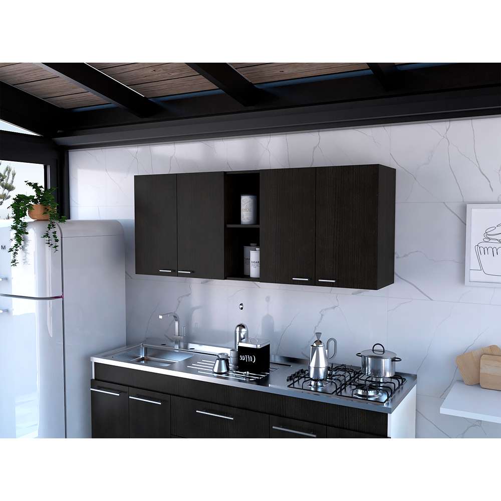 Mueble Superior de Cocina Portofino Wengue 150x150cm con Dos Entrepaños y con Cuatro Puertas - Muebles Superiores | Bylmo