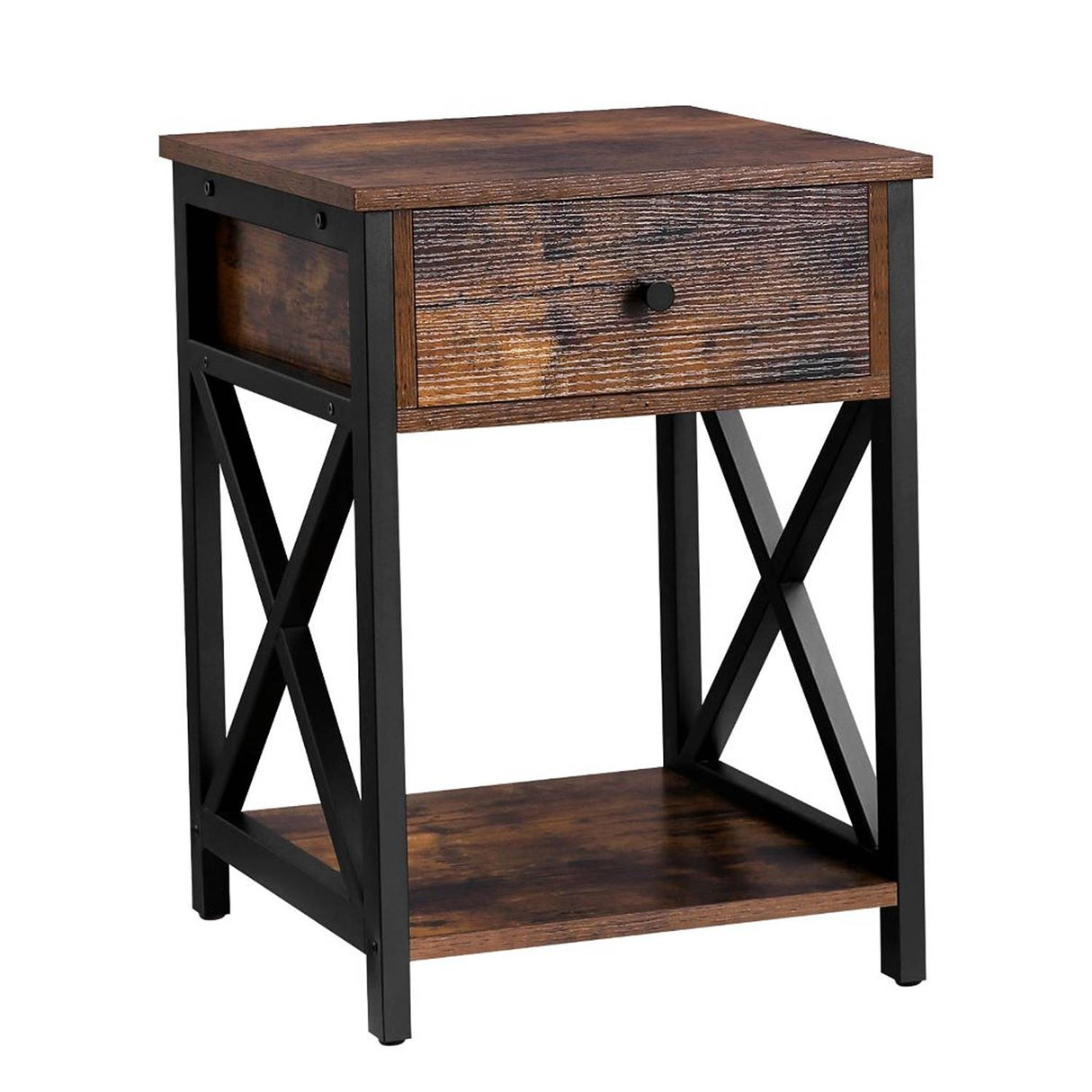Mesa de Noche Pepper Café Rústico y Negro 40 cm con Un Cajón - Mesas de Noche | Bylmo