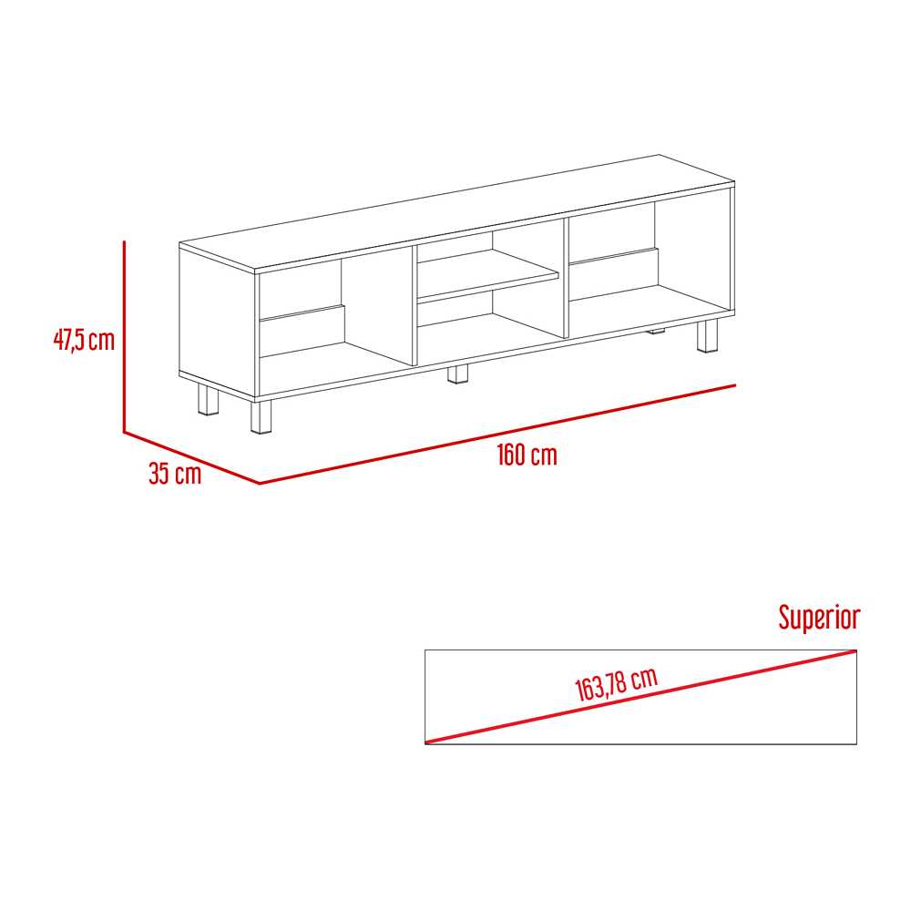 Rack de TV Tunez Wengue 160x160cm Para TV Hasta 70 Pulgadas sin Cajones y con Patas - Muebles de TV | Bylmo